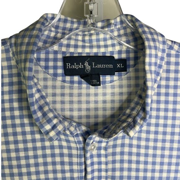 Ralph Lauren Polo Shirt Mens XL Blue Gingham Classic lightweight Stretch - Picture 2 of 12